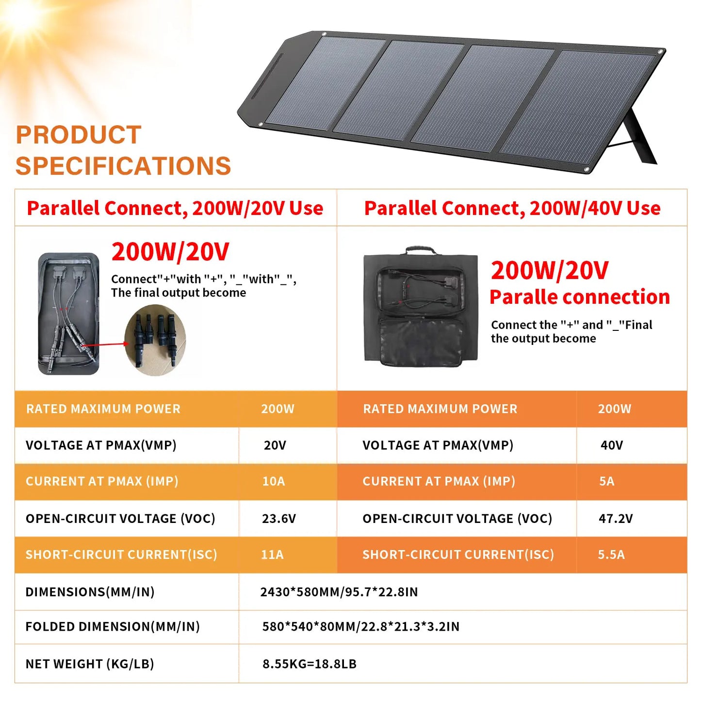 LVYUAN Foldable Solar Panel 120W 200W 300W 400W Portable Solar Charger with Monocrystalline Cells MC4 Connector High Efficiency Solar Panel for Portable Power Station RV Camping Outdoor Off Grid Battery Charging