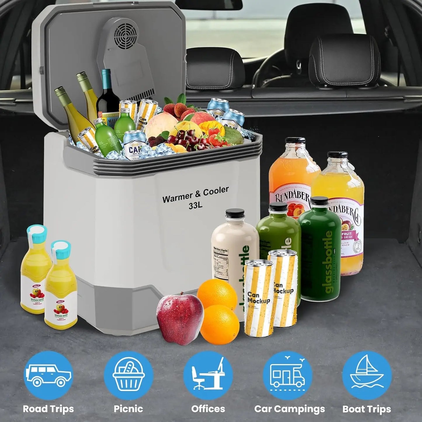 35QT Electric Cooler and Warmer, Plug In Cooler with 12V & AC Power, 33L Portable Car Refrigerator for Car & Home, Travel Cooler with Automatic Locking Handle for Camping & Road Trips