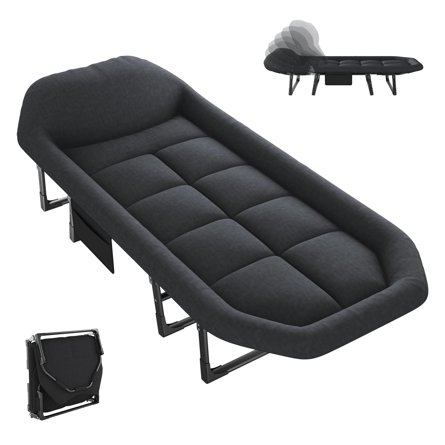 JHK Adjustable Folding Camping Bed with Mattress Lightweight Camping Cot with Carry Bag 6 Angle Foldable Camping Bed for Camp Outdoor Supports 450 lbs
