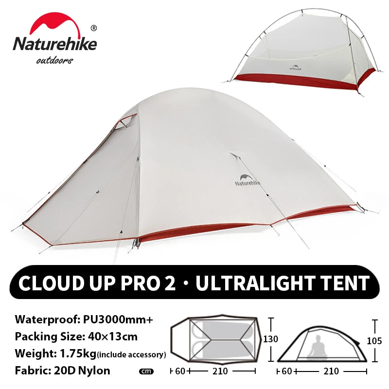 Naturehike Cloud Up 2 People Tent Ultralight 20D Camping Tent Waterproof Outdoor Hiking Travel Backpacking Cycling Fishing Tents