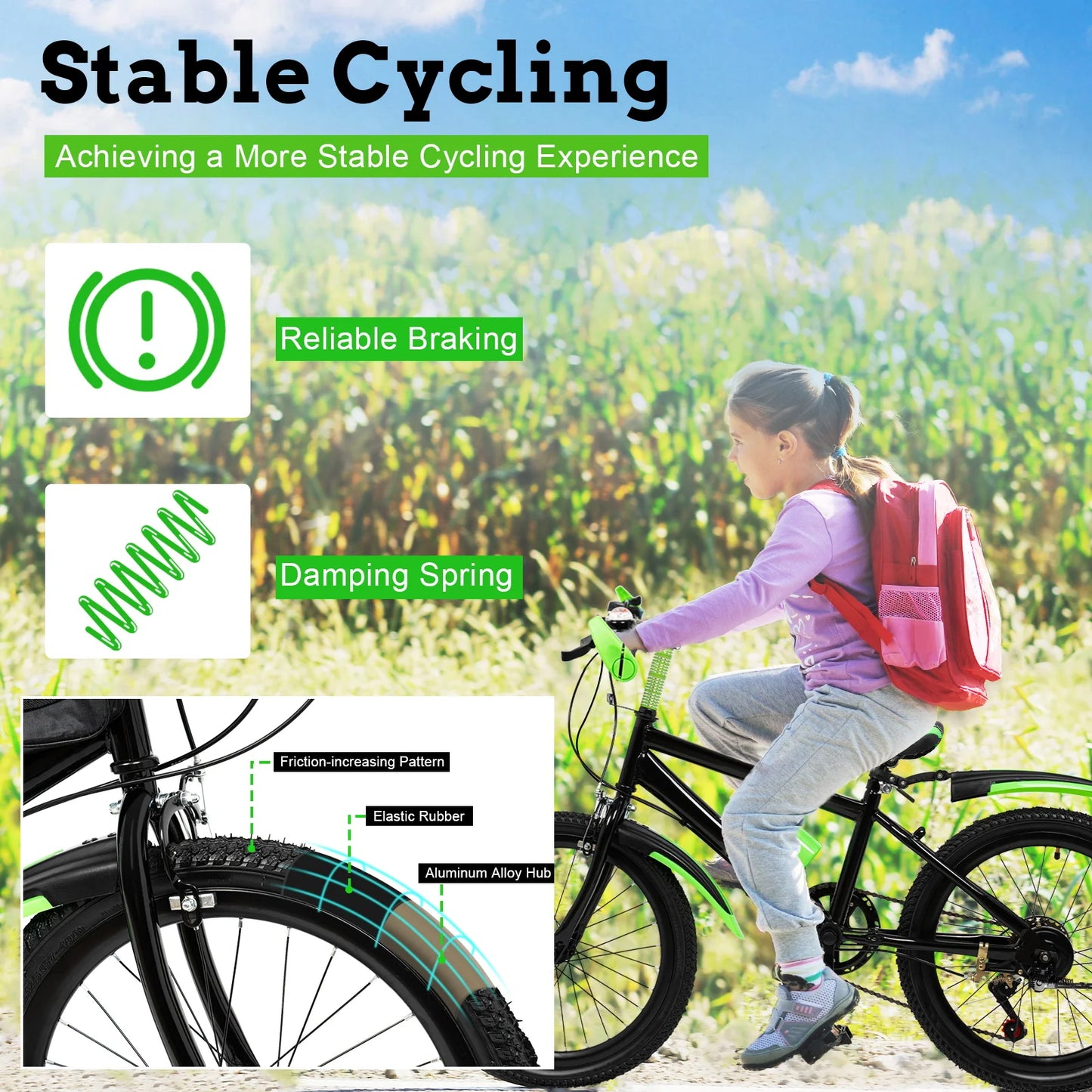 7-Speed 20" Mountain Bicycle, All-Terrain Bike Supporting 75kg, Seat Height 24.8-30in, Designed For Children 4.26 To 4.9 Feet In Height