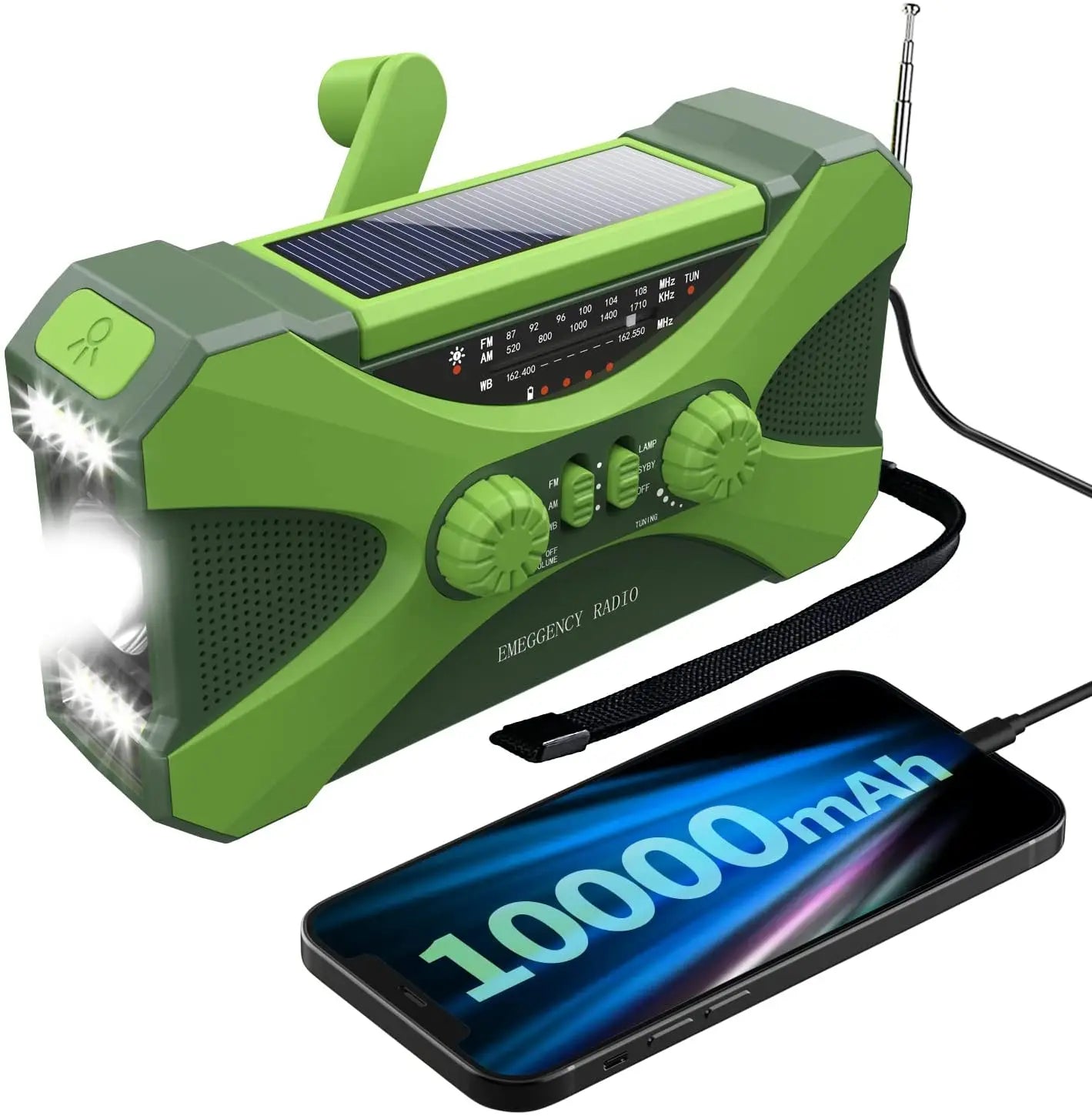 10000mAh Emergency Radio, Solar Hand Crank Radio, Portable AM/FM/NOAA Weather Radio with Cell Phone Charger, LED Flashlight