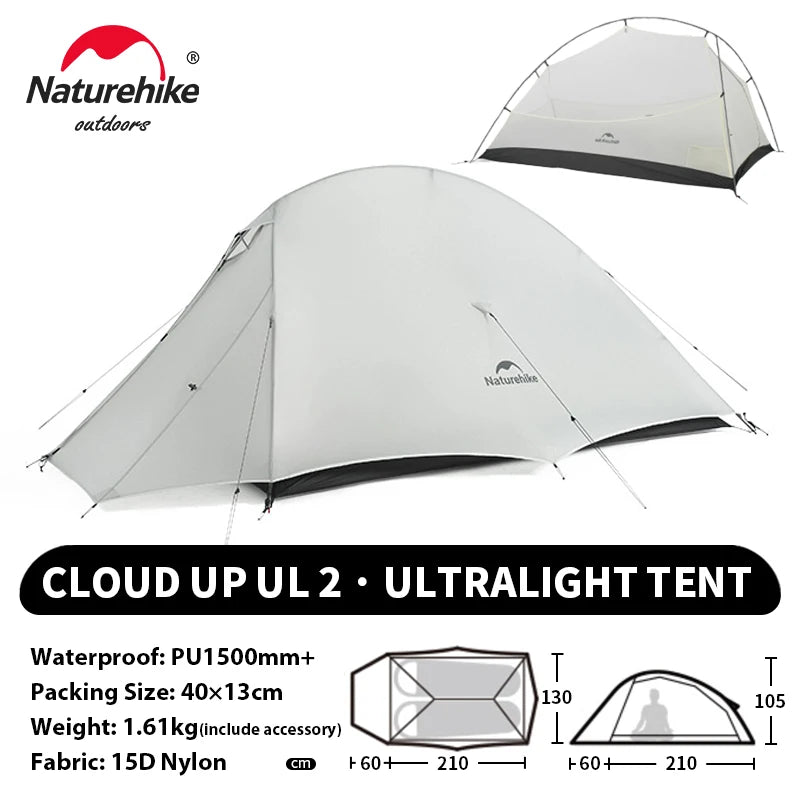 Naturehike Cloud Up 2 People Tent Ultralight 20D Camping Tent Waterproof Outdoor Hiking Travel Backpacking Cycling Fishing Tents