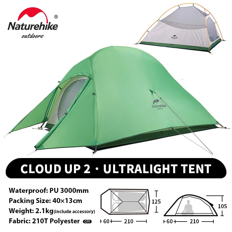Naturehike Cloud Up 2 People Tent Ultralight 20D Camping Tent Waterproof Outdoor Hiking Travel Backpacking Cycling Fishing Tents