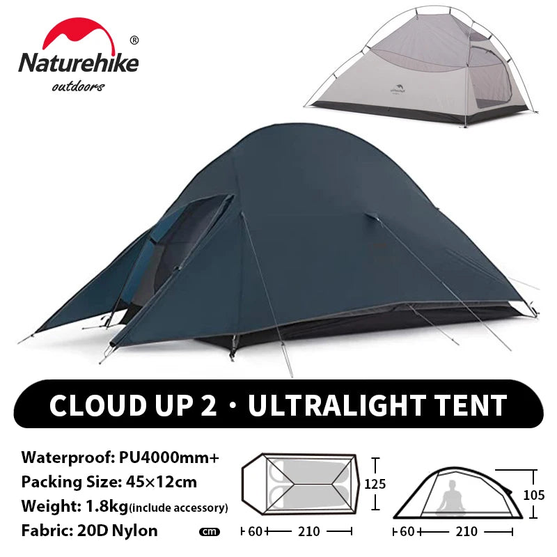 Naturehike Cloud Up 2 People Tent Ultralight 20D Camping Tent Waterproof Outdoor Hiking Travel Backpacking Cycling Fishing Tents