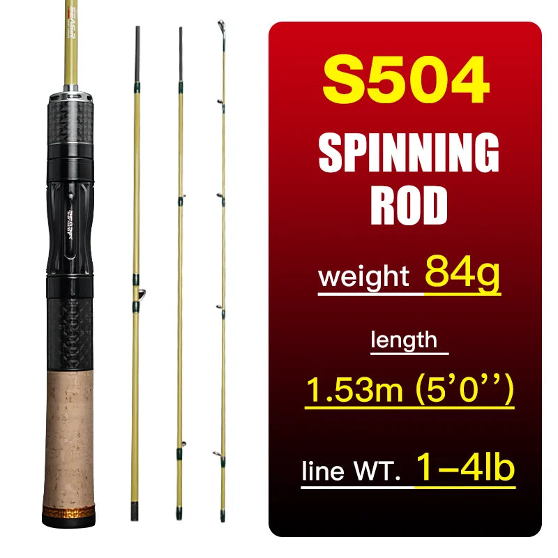 Silent Stream Spinning Baitcasting Fishing Rod Carbon Fiber UL Power 1.53/1.65M Spinning Casting Lure Rods 4 Sections