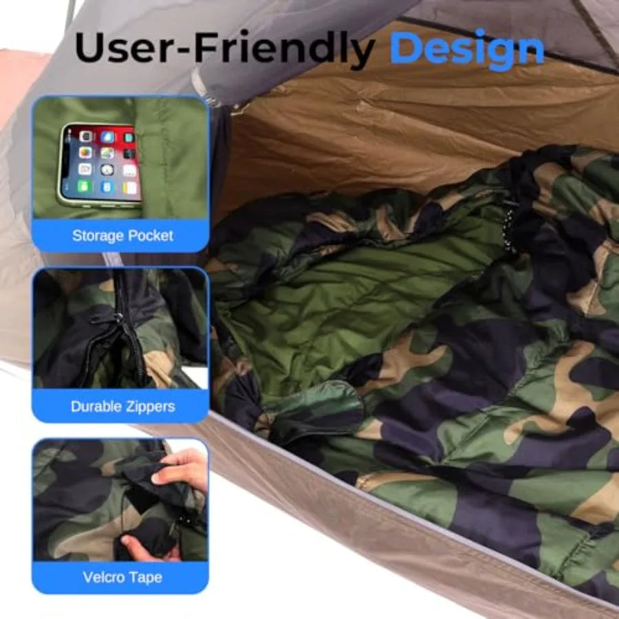 0 Degree Mummy Sleeping Bag Military-Style Lightweight and Waterproof for Extreme Cold Stays Warm in 5 10°F