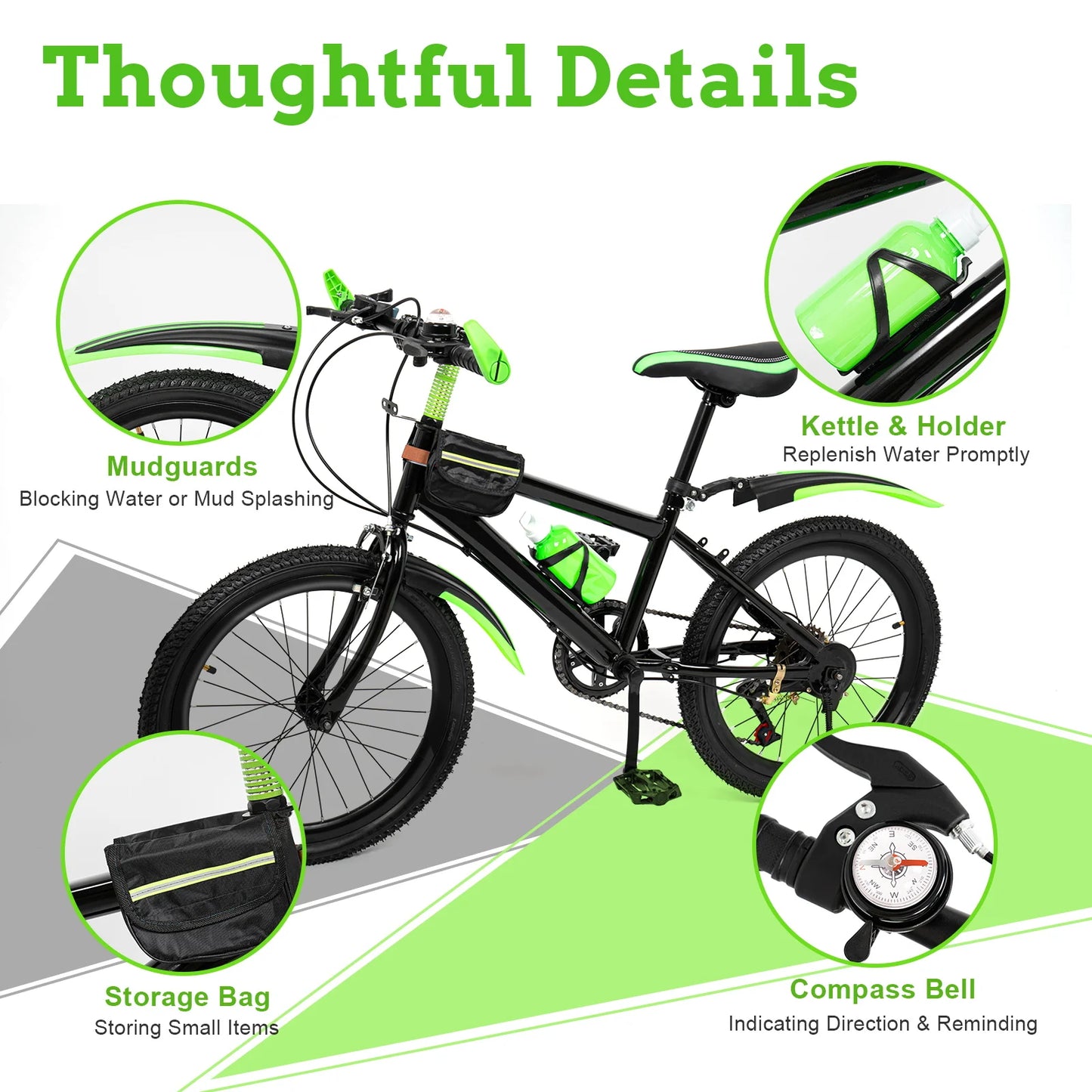 7-Speed 20" Mountain Bicycle, All-Terrain Bike Supporting 75kg, Seat Height 24.8-30in, Designed For Children 4.26 To 4.9 Feet In Height
