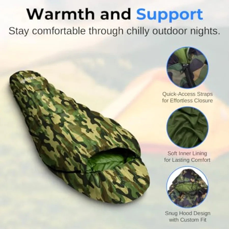 0 Degree Mummy Sleeping Bag Military-Style Lightweight and Waterproof for Extreme Cold Stays Warm in 5 10°F