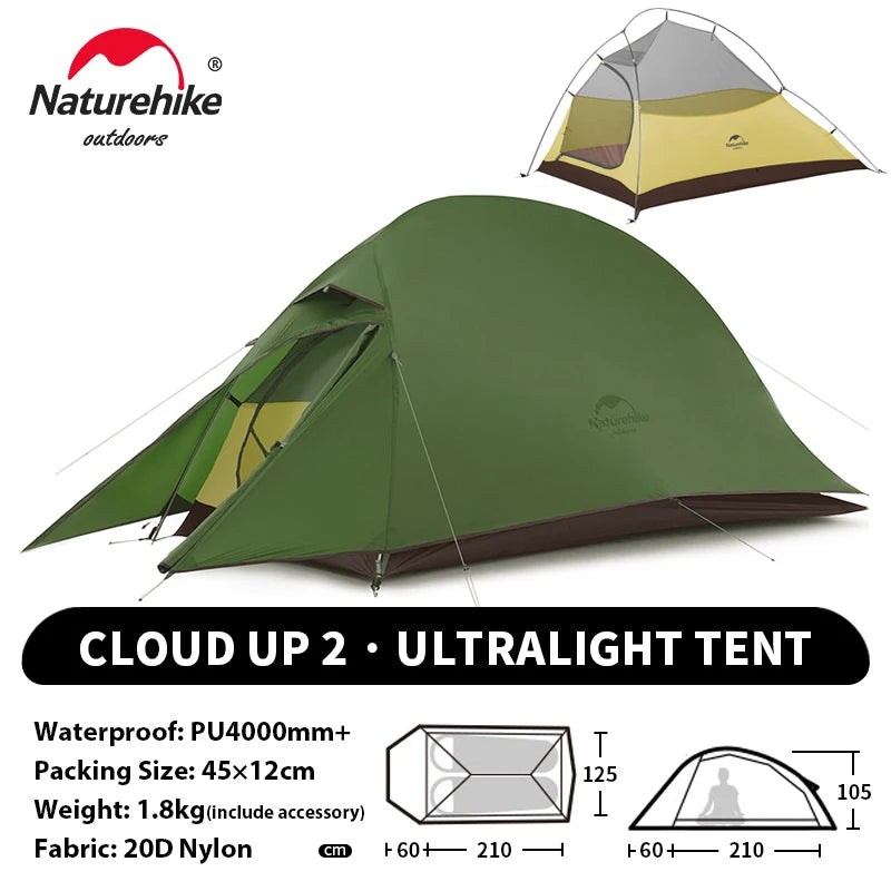 Naturehike Cloud Up 2 People Tent Ultralight 20D Camping Tent Waterproof Outdoor Hiking Travel Backpacking Cycling Fishing Tents