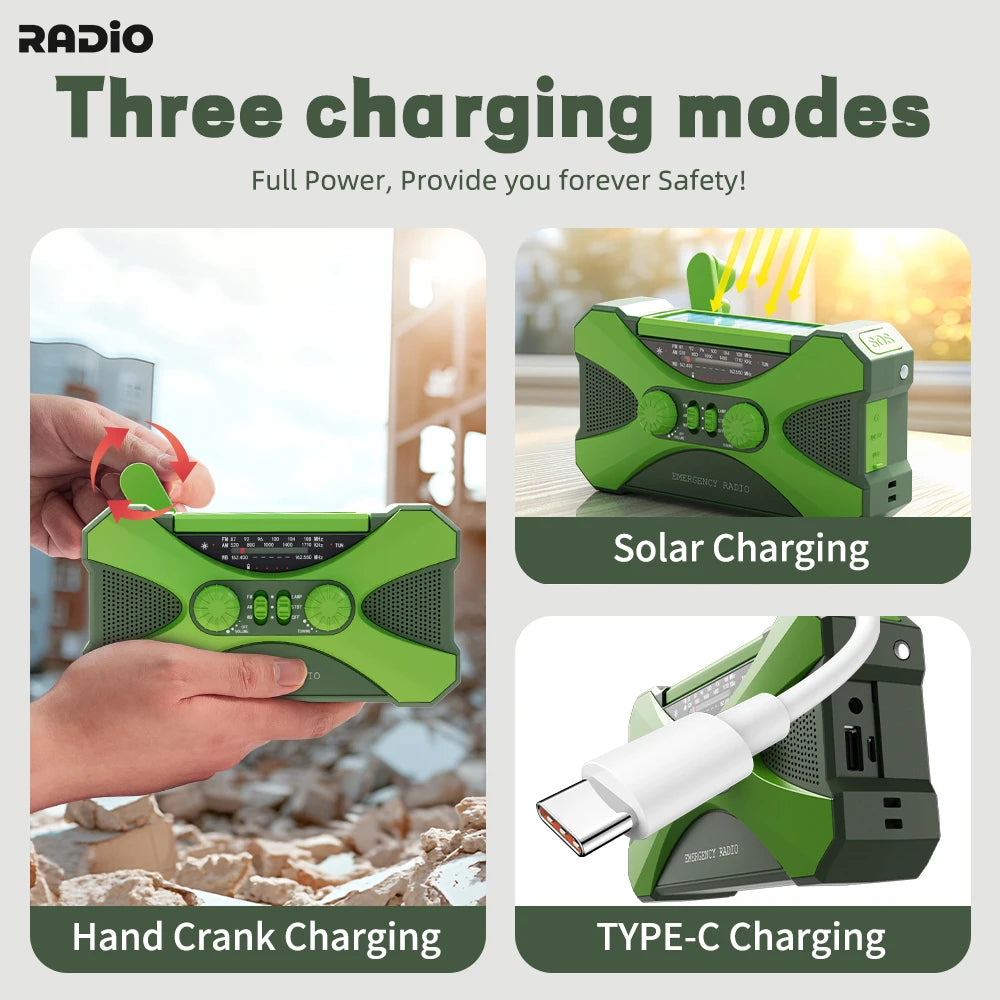 10000mAh Emergency Radio, Solar Hand Crank Radio, Portable AM/FM/NOAA Weather Radio with Cell Phone Charger, LED Flashlight