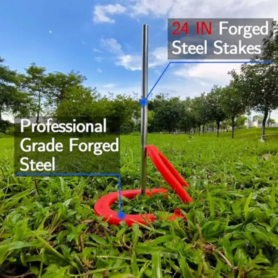 Backyard and beach outdoor game set: solid steel horseshoes and stakes in silver portable with carrying bag durable professiona