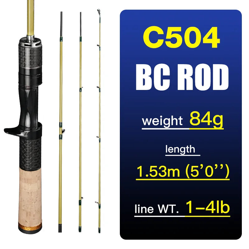 Silent Stream Spinning Baitcasting Fishing Rod Carbon Fiber UL Power 1.53/1.65M Spinning Casting Lure Rods 4 Sections