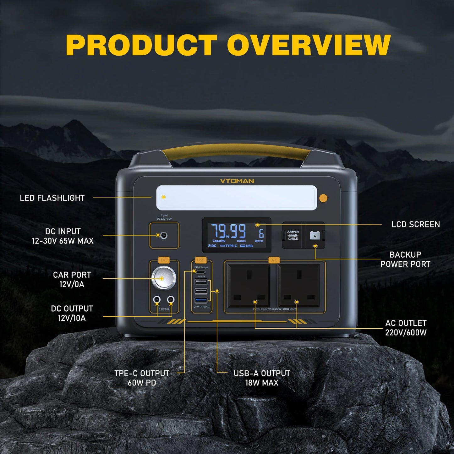 VTOMAN JUMP 600X Power Stations 299Wh LiFeP04 Battery Emergency Backup High-power Power Supply Camping Equipment Generator