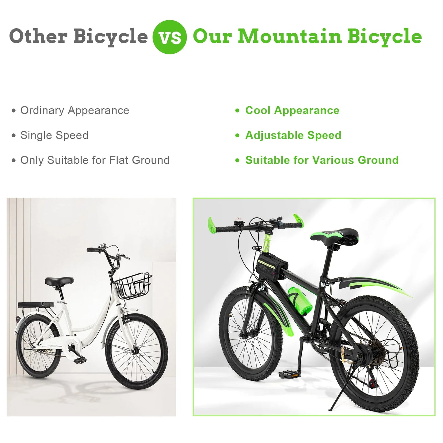 7-Speed 20" Mountain Bicycle, All-Terrain Bike Supporting 75kg, Seat Height 24.8-30in, Designed For Children 4.26 To 4.9 Feet In Height