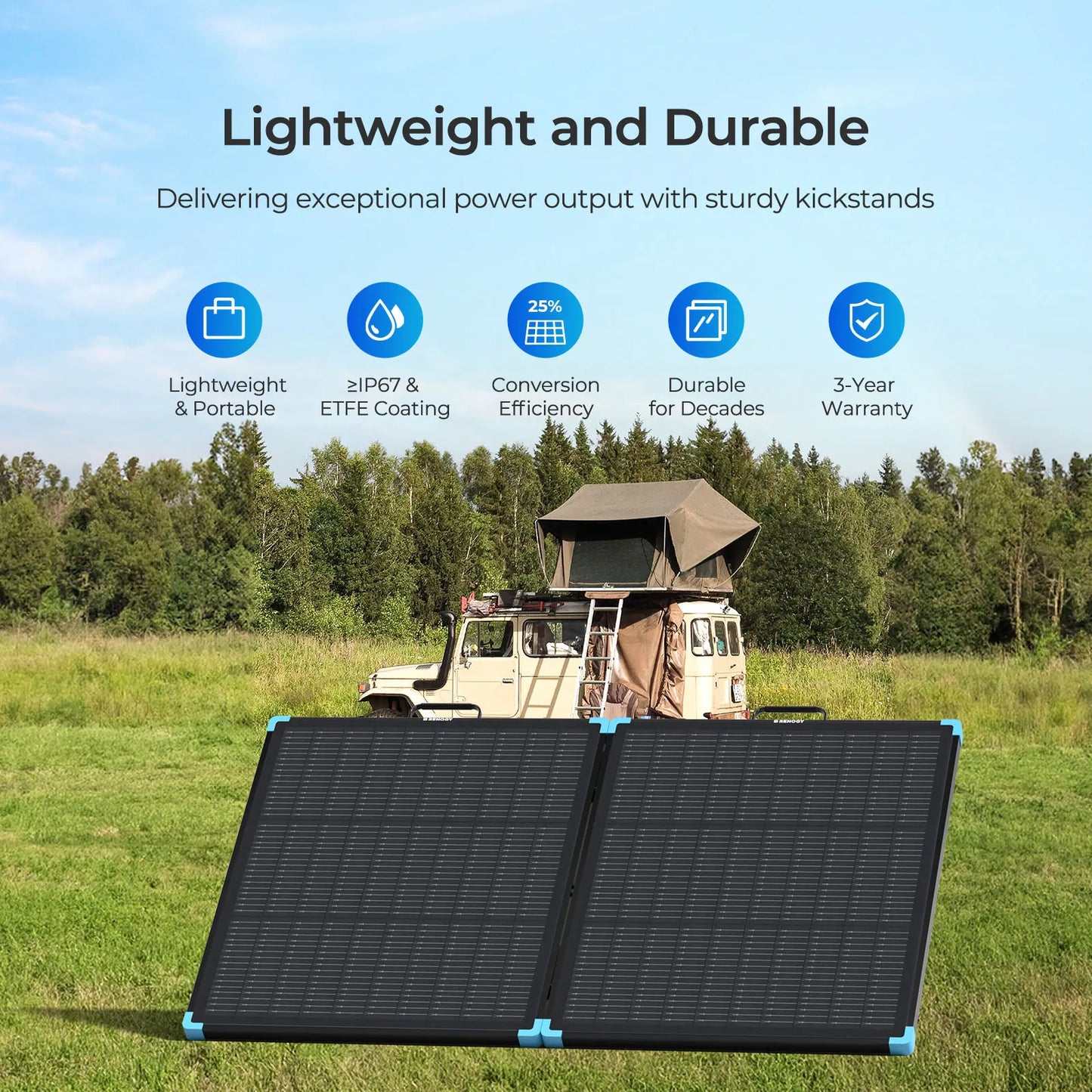 Renogy 100W Portable Solar Panel Suitcase, 25% Efficient N-Type Foldable Solar Charger with Kickstands for Power Stations, RV Camping & Off-Grid Backup