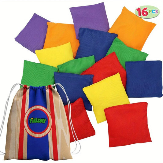 16 Cornhole Bean Bags for Tossing (4.7'' x 4.7'') Durable Nylon All-Weather Game Includes 15 Bean Bags and a Carry Bag