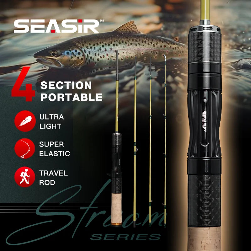 Silent Stream Spinning Baitcasting Fishing Rod Carbon Fiber UL Power 1.53/1.65M Spinning Casting Lure Rods 4 Sections