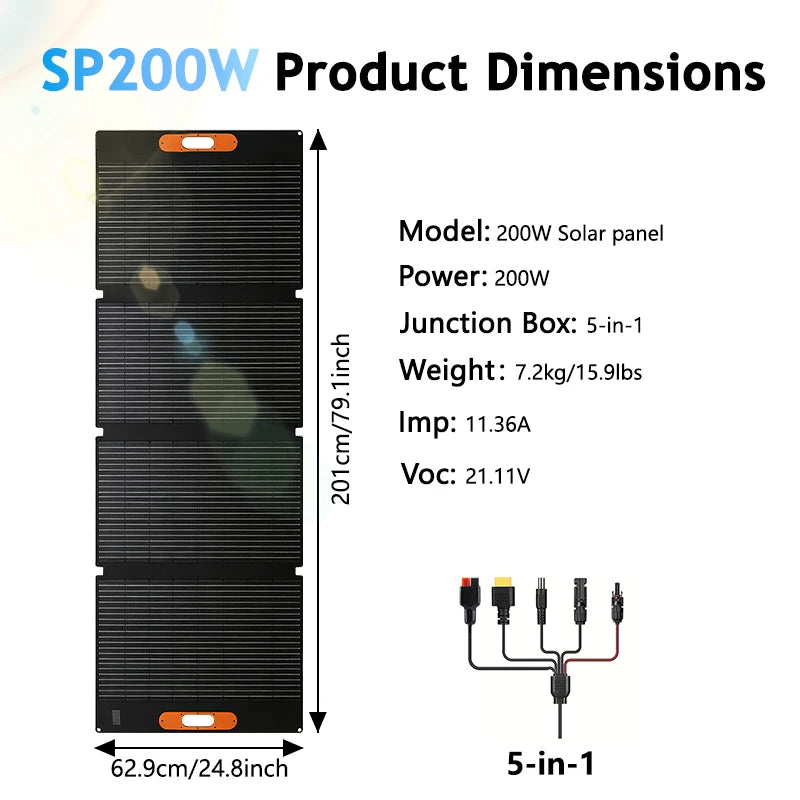 200W Portable Solar Panel 100W IP68 Waterproof Foldable Solar Panel Power Supply Backup Solar Charger Power Station RV Camping