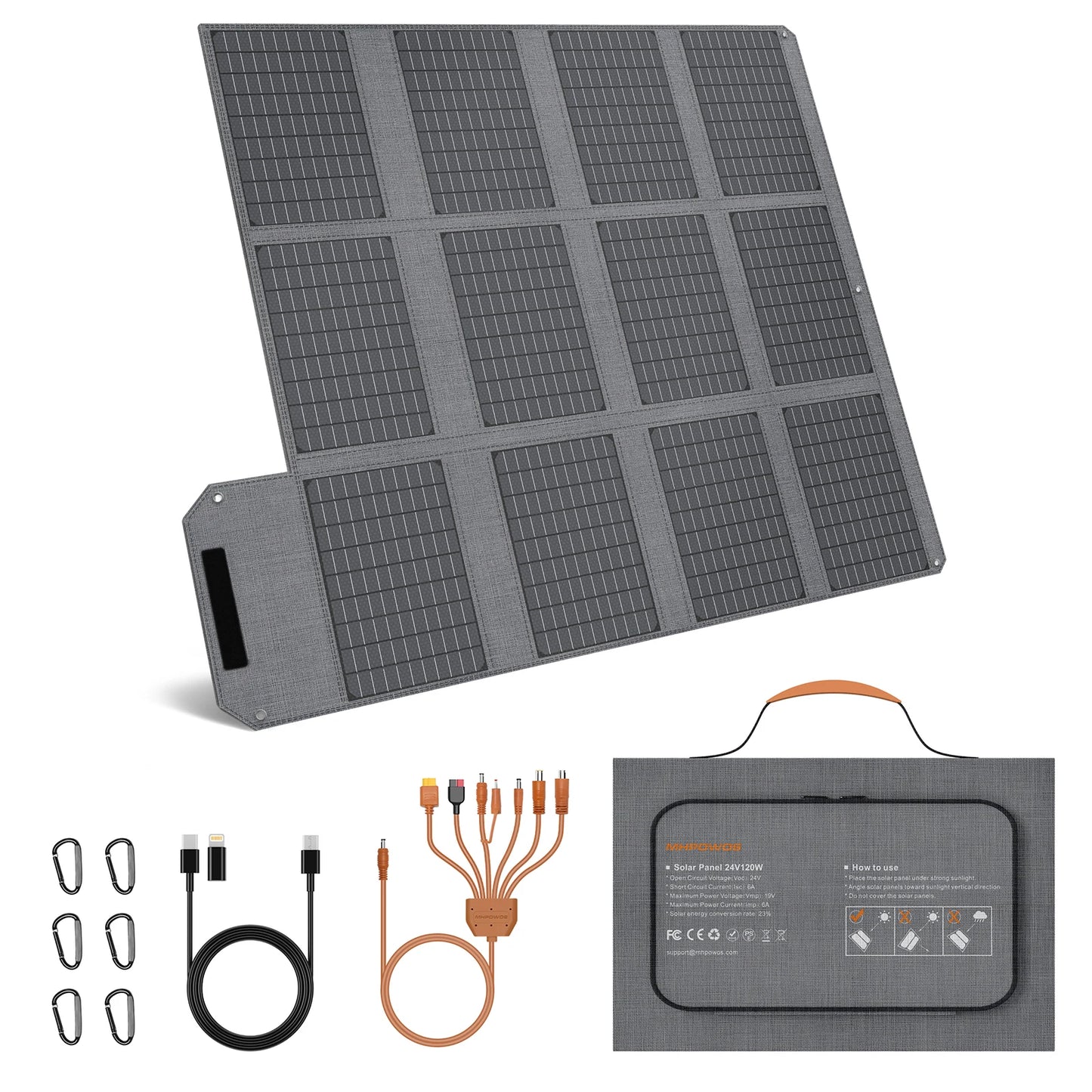 MHPOWOS 120W/80W/40W Foldable Solar Panel USB C/USB A/DC Output Solar Charger For Cell Phone Outdoor Waterproof Power Bank for Camping