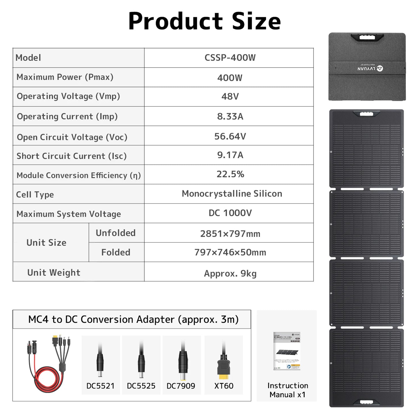 LVYUAN Foldable Solar Panel 30W 100W 200W 300W 400W Portable Monocrystalline ETFE Solar Charger 22.5% High Efficiency with MC4 DC5521 Output for Power Station Solar Generator RV Camping Outdoor Travel Emergency Backup Off-Gri