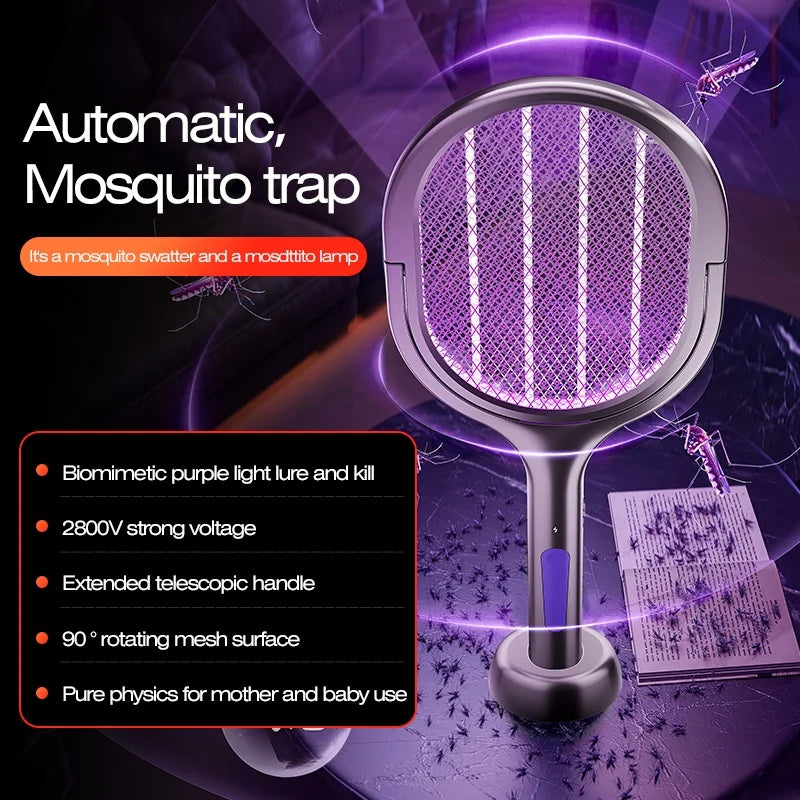 Scalable Portable Mosquito Swatter, Fly Swatter, Electric Mosquito Swatter Insect Swatter Mosquito Swatter with Mosquito Lure Lamp Extension, USB Rechargeable Insect Repellent, Physical Pest Control, Suitable for Bedrooms, Of