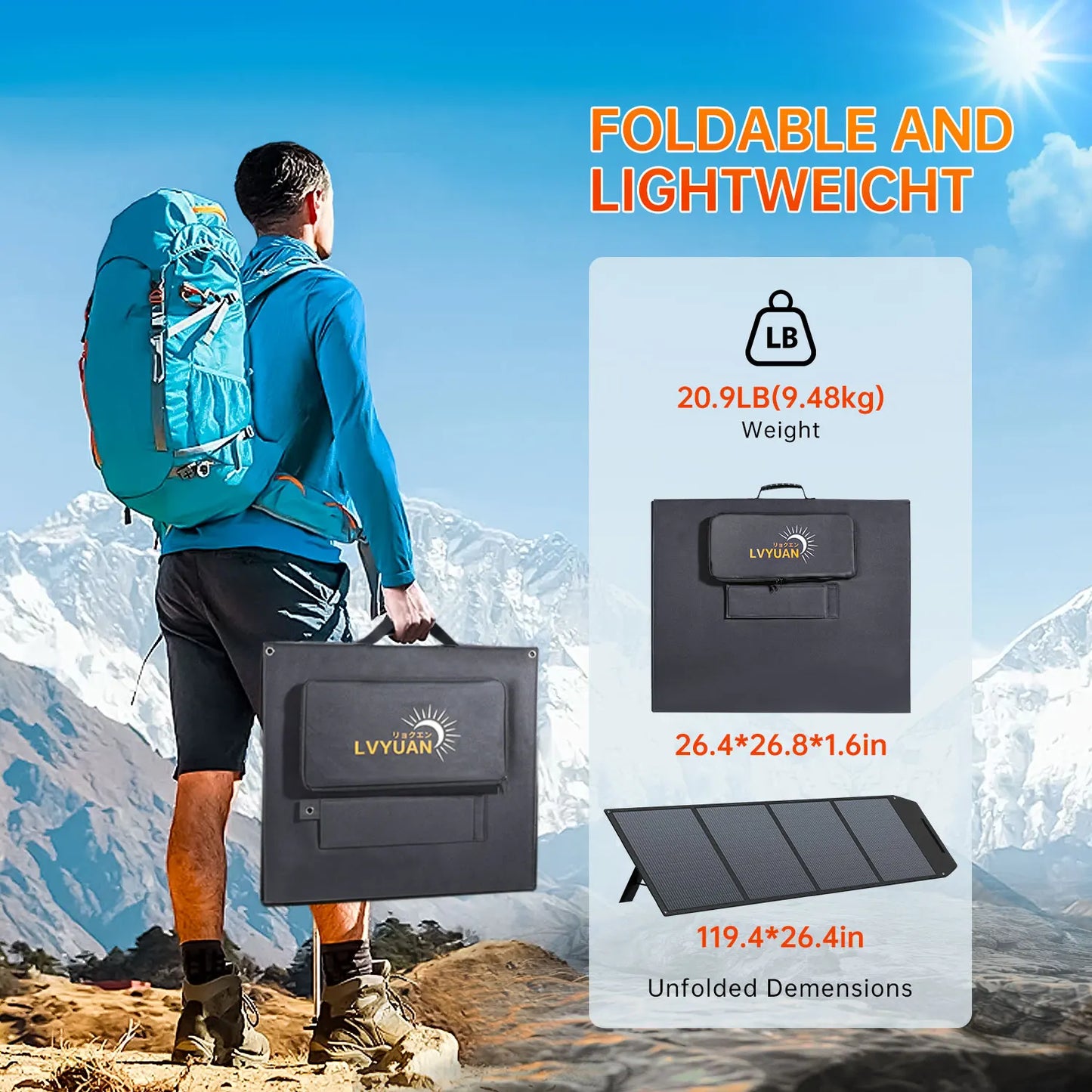 LVYUAN Foldable Solar Panel 120W 200W 300W 400W Portable Solar Charger with Monocrystalline Cells MC4 Connector High Efficiency Solar Panel for Portable Power Station RV Camping Outdoor Off Grid Battery Charging