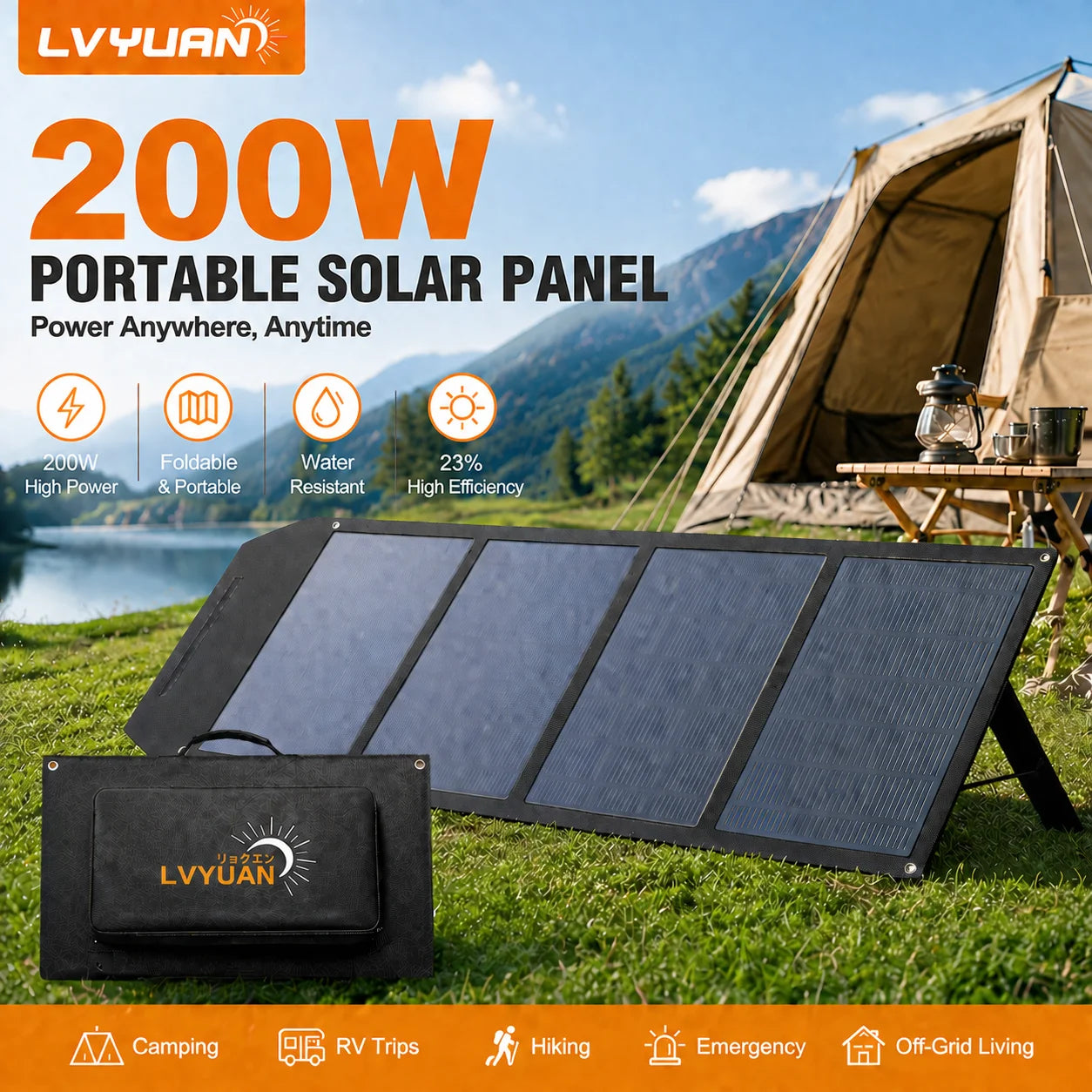 LVYUAN Foldable Solar Panel 120W 200W 300W 400W Portable Solar Charger with Monocrystalline Cells MC4 Connector High Efficiency Solar Panel for Portable Power Station RV Camping Outdoor Off Grid Battery Charging