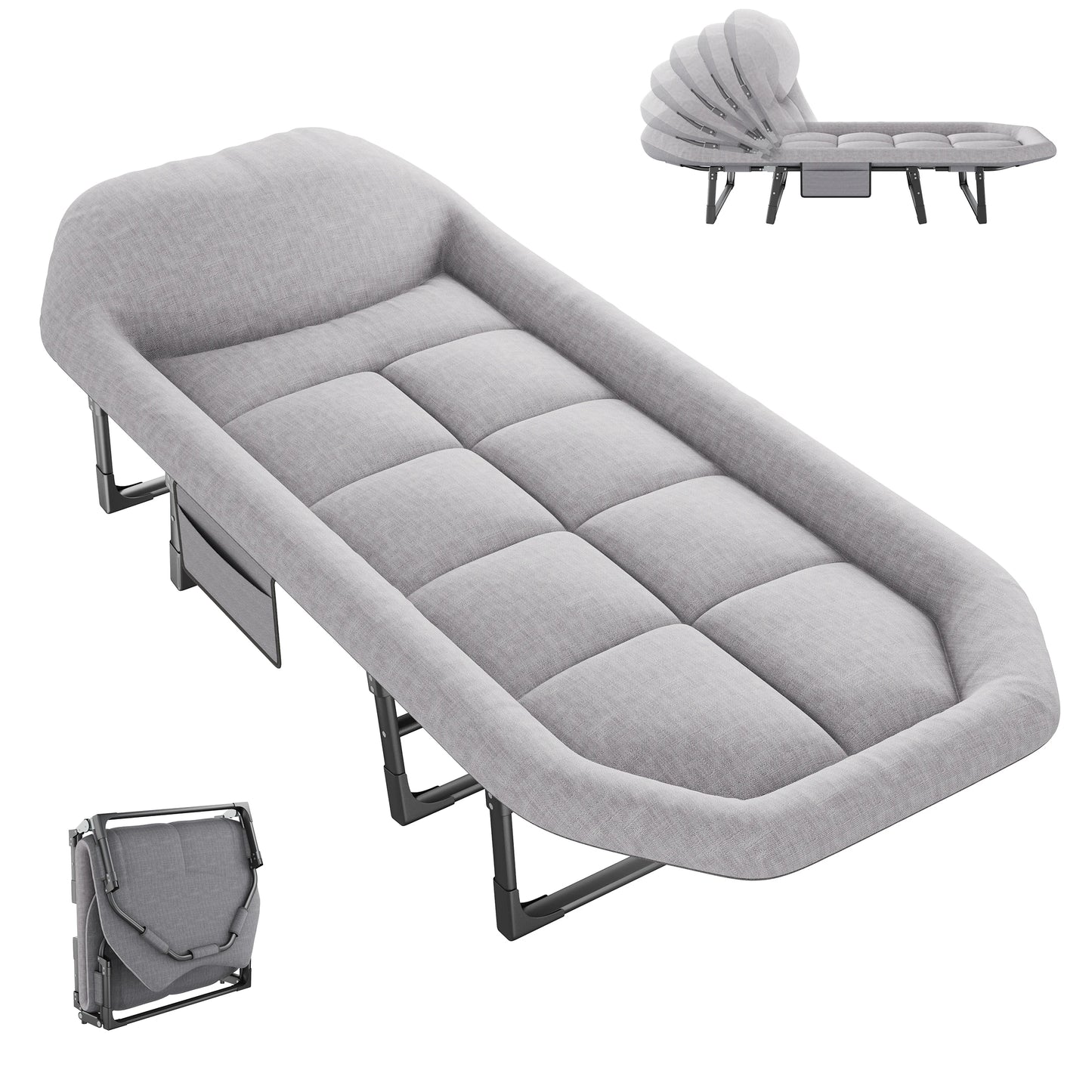 JHK Adjustable Folding Camping Bed with Mattress  Lightweight Camping Cot with Carry Bag 6 Angle Foldable Camping Bed for Camp Outdoor Supports 450 lbs