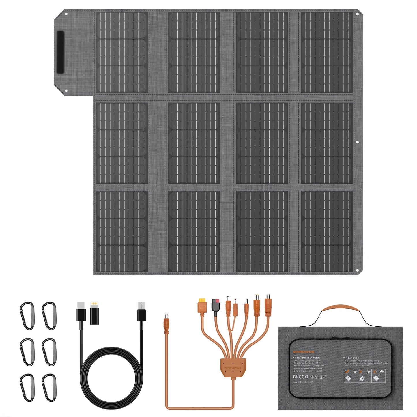 MHPOWOS 120W/80W/40W Foldable Solar Panel USB C/USB A/DC Output Solar Charger For Cell Phone Outdoor Waterproof Power Bank for Camping