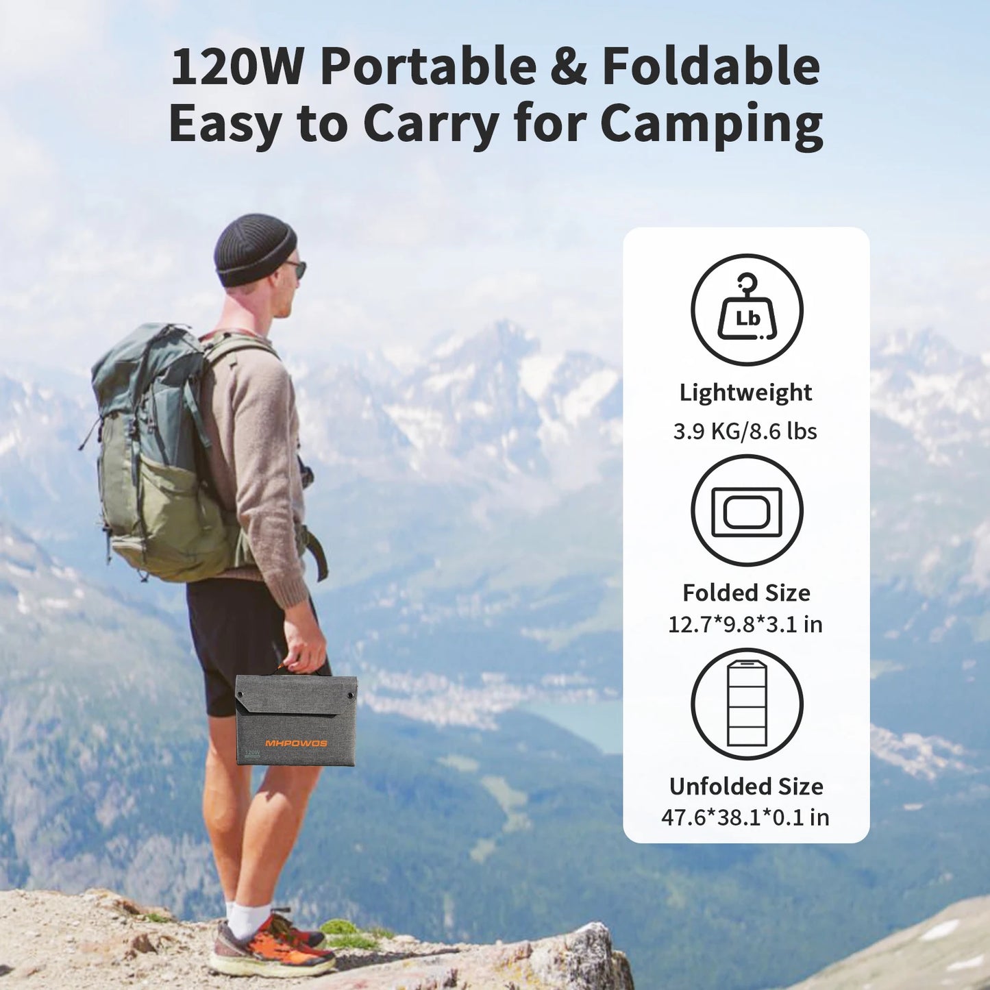 MHPOWOS 120W/80W/40W Foldable Solar Panel USB C/USB A/DC Output Solar Charger For Cell Phone Outdoor Waterproof Power Bank for Camping