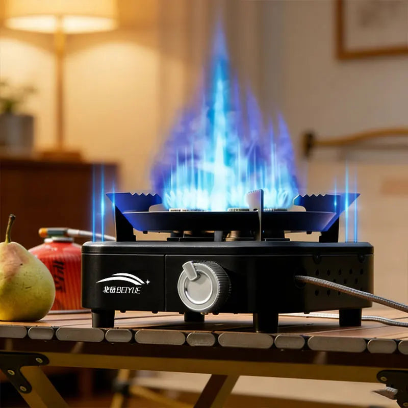 Beiyue 6 Burners Windproof Camping Gas Stove, High Power With Explosion-Proof Hose For Rv Outdoor Use
