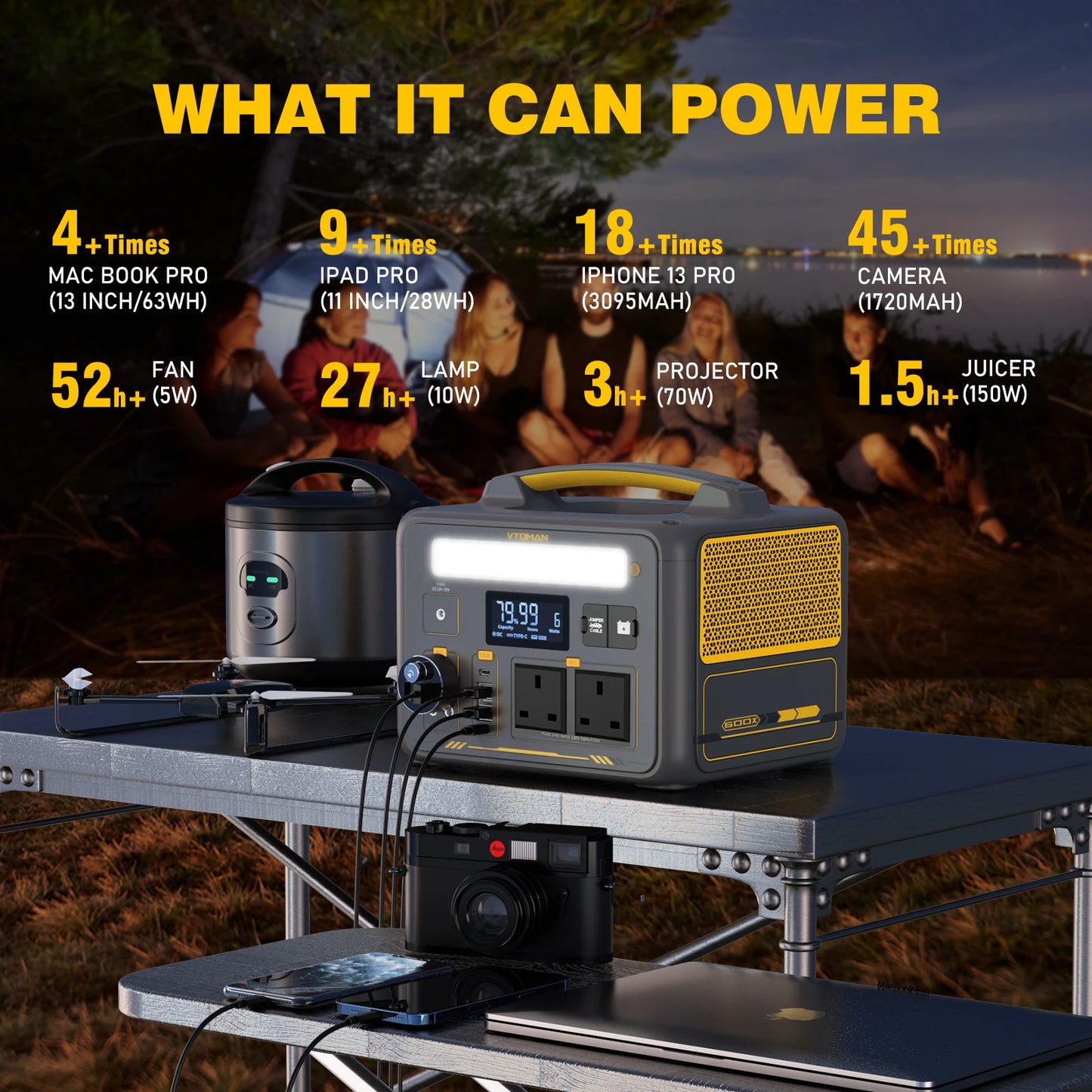 VTOMAN JUMP 600X Power Stations 299Wh LiFeP04 Battery Emergency Backup High-power Power Supply Camping Equipment Generator