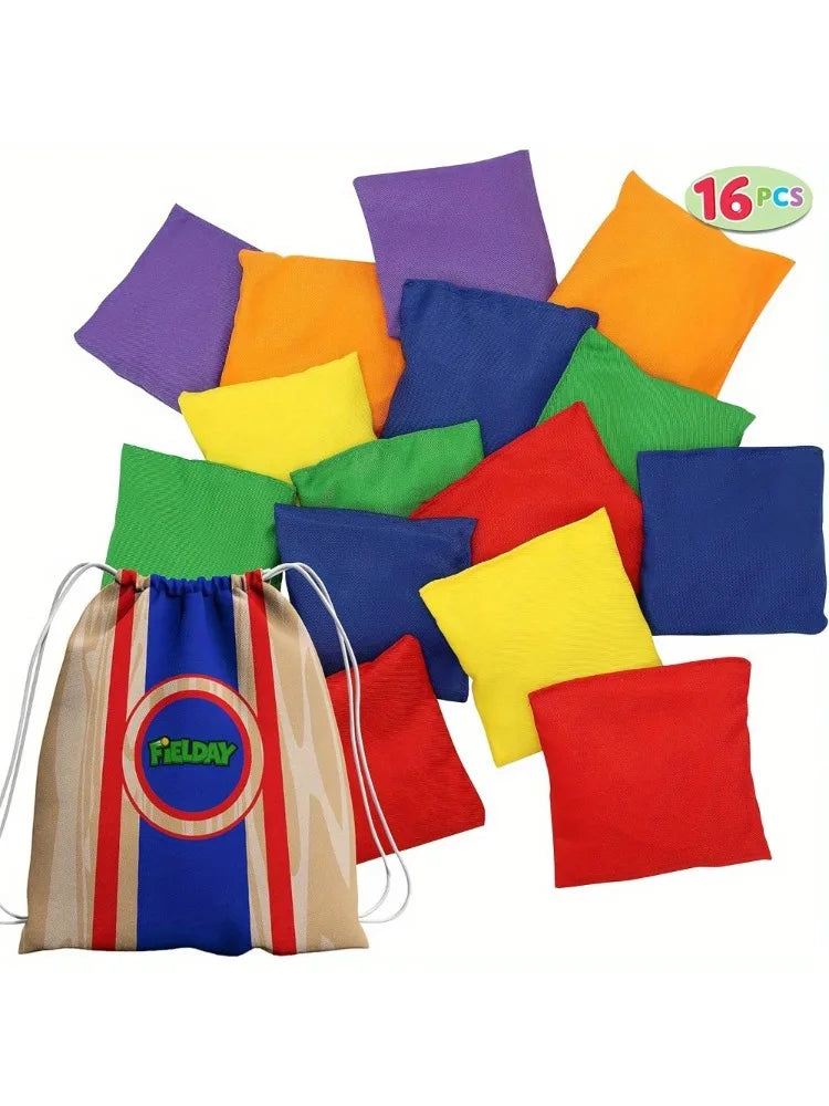 16 Cornhole Bean Bags for Tossing (4.7'' x 4.7'') Durable Nylon All-Weather Game Includes 15 Bean Bags and a Carry Bag