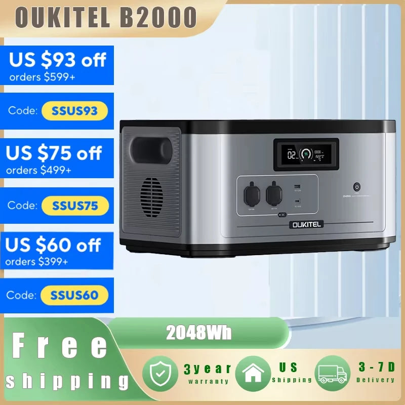 OUKITEL B2000 Expansion Battery 2048Wh LiFePO4 Extra Battery Pack for BP2000 BP2000 Pro, 3500+ Cycles, 100W USB-C, DC Output, Home Backup RV Camping
