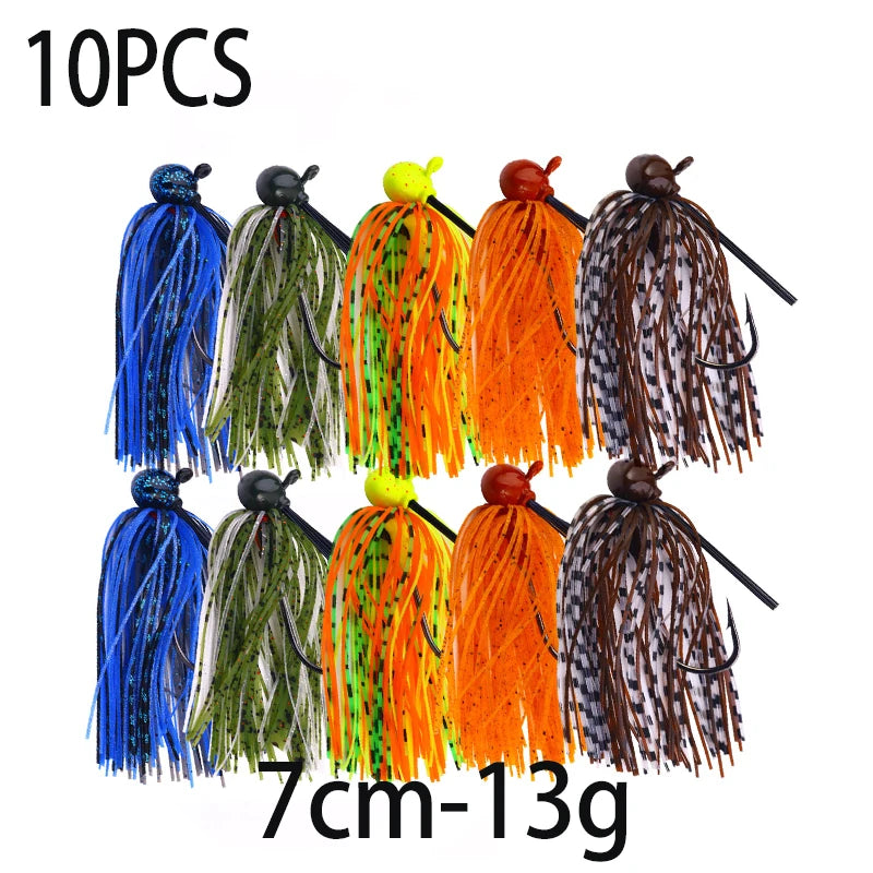 Hengjia 10g Weedless Skirted Bass Jig Finesse Flipping Jig Swim Jig Carp Freshwater Fishing Football Jig Fishing Tackle