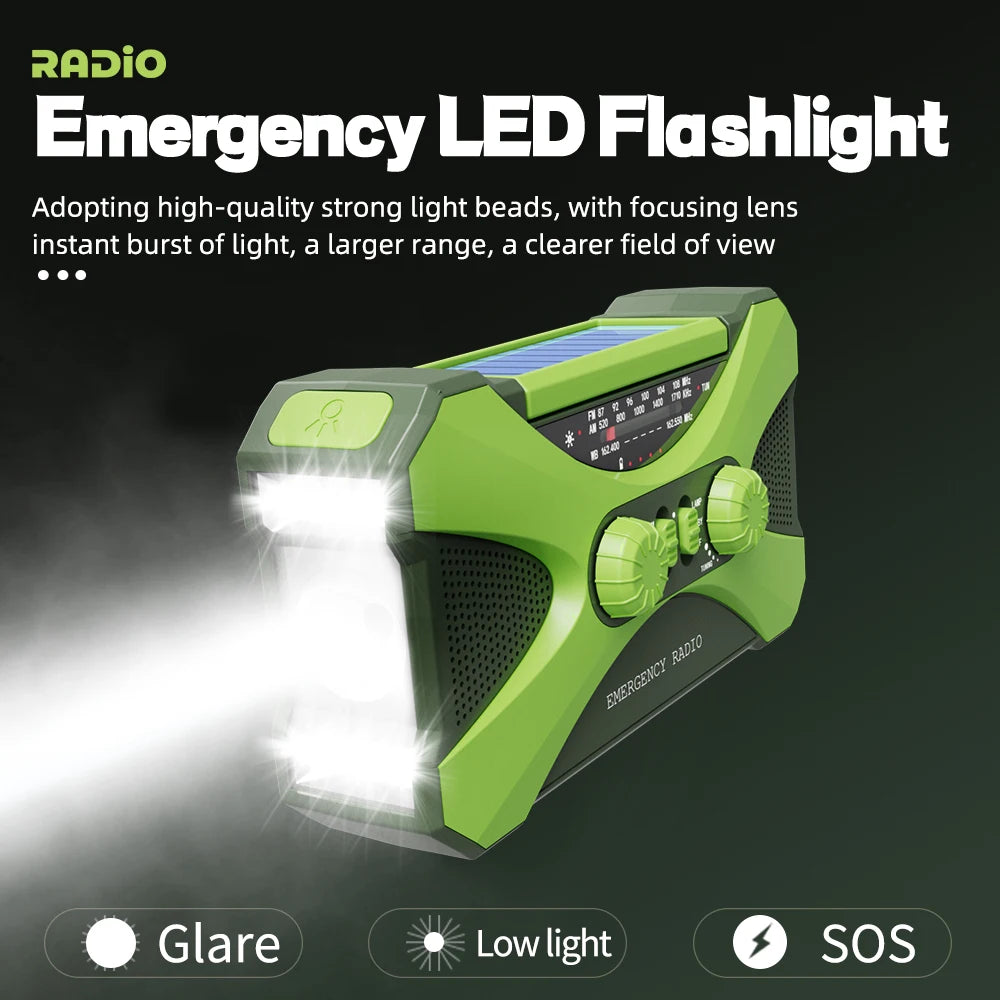 10000mAh Emergency Radio, Solar Hand Crank Radio, Portable AM/FM/NOAA Weather Radio with Cell Phone Charger, LED Flashlight