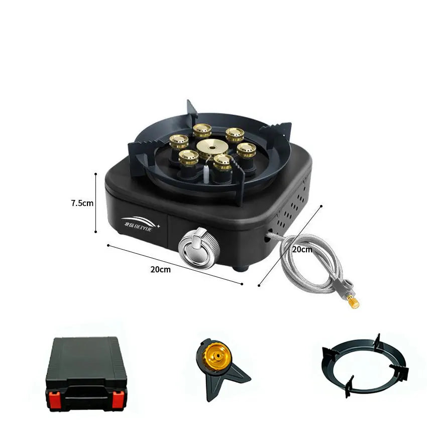 Beiyue 6 Burners Windproof Camping Gas Stove, High Power With Explosion-Proof Hose For Rv Outdoor Use