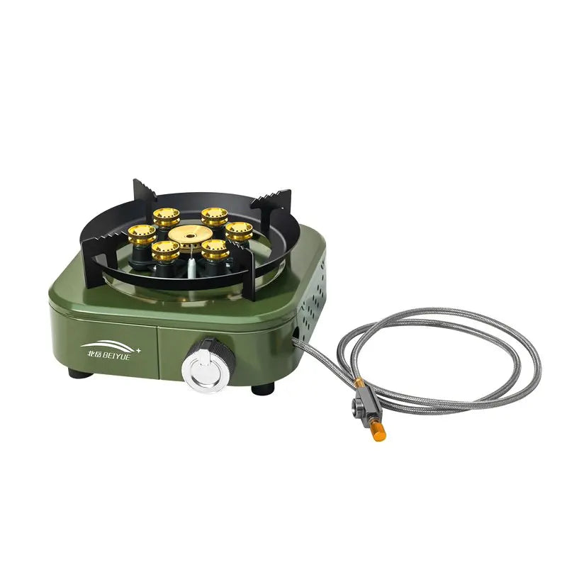 Beiyue 6 Burners Windproof Camping Gas Stove, High Power With Explosion-Proof Hose For Rv Outdoor Use