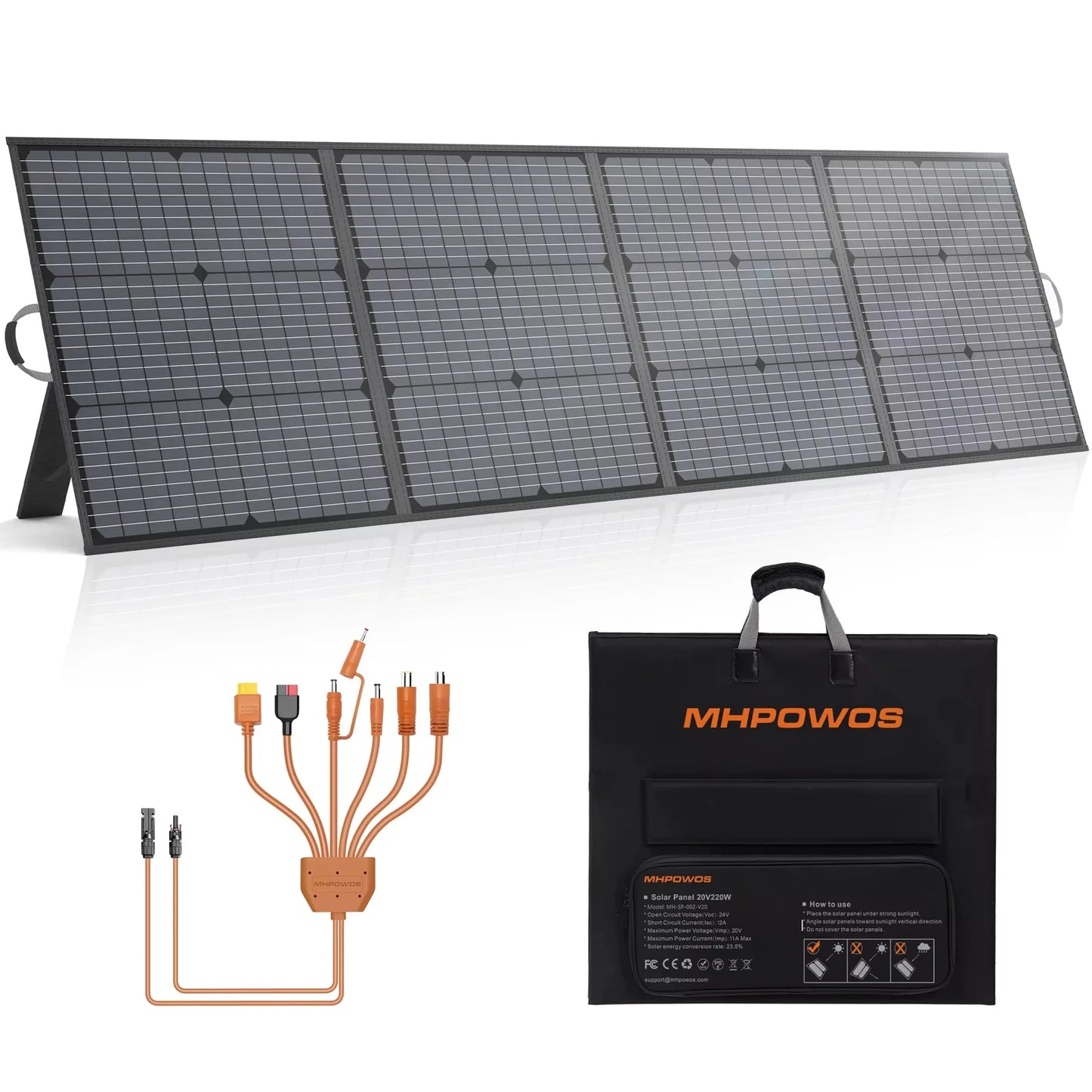 MHPOWOS 220W Foldable Solar Panel 20V Solar Charger for Ecoflow Bluetti ANKER Power Station, IP67 Waterproof for Camping RV
