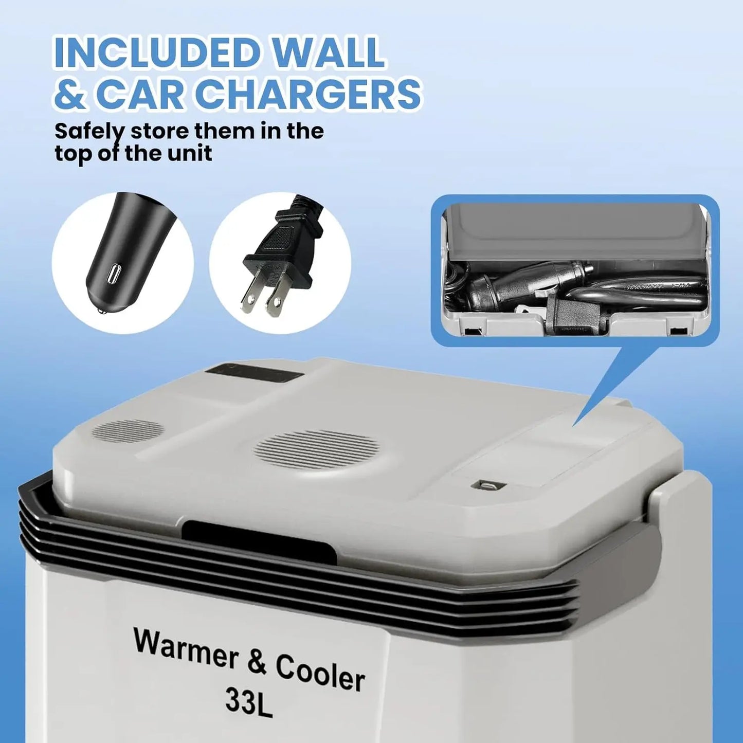 35QT Electric Cooler and Warmer, Plug In Cooler with 12V & AC Power, 33L Portable Car Refrigerator for Car & Home, Travel Cooler with Automatic Locking Handle for Camping & Road Trips
