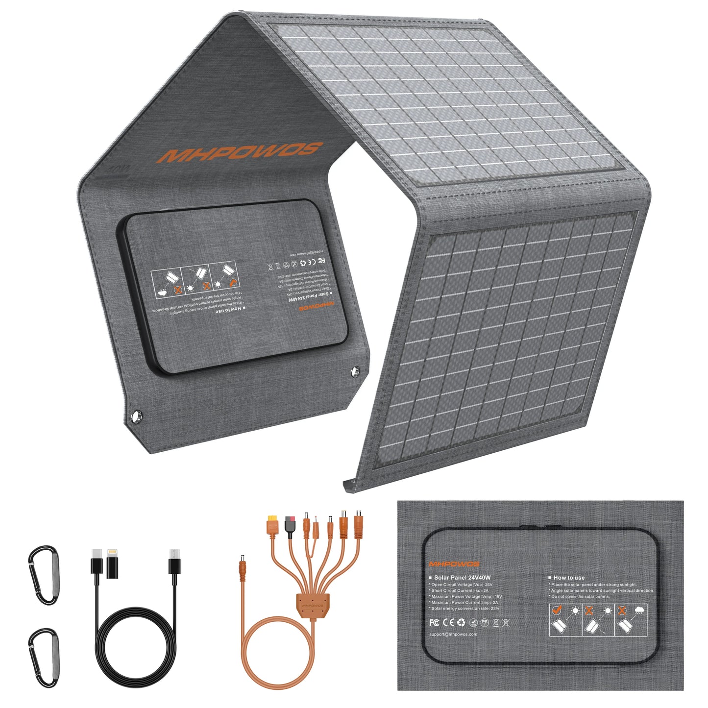 MHPOWOS 120W/80W/40W Foldable Solar Panel USB C/USB A/DC Output Solar Charger For Cell Phone Outdoor Waterproof Power Bank for Camping