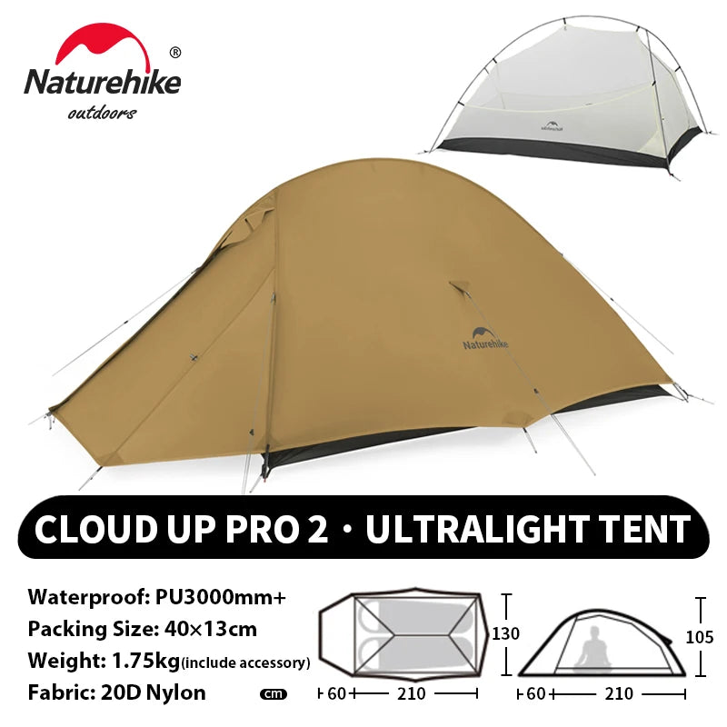 Naturehike Cloud Up 2 People Tent Ultralight 20D Camping Tent Waterproof Outdoor Hiking Travel Backpacking Cycling Fishing Tents