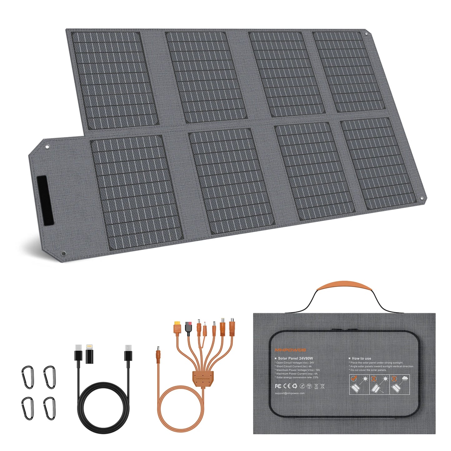 MHPOWOS 120W/80W/40W Foldable Solar Panel USB C/USB A/DC Output Solar Charger For Cell Phone Outdoor Waterproof Power Bank for Camping