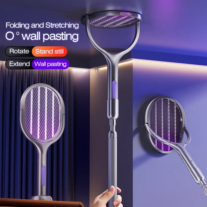 Scalable Portable Mosquito Swatter, Fly Swatter, Electric Mosquito Swatter Insect Swatter Mosquito Swatter with Mosquito Lure Lamp Extension, USB Rechargeable Insect Repellent, Physical Pest Control, Suitable for Bedrooms, Of