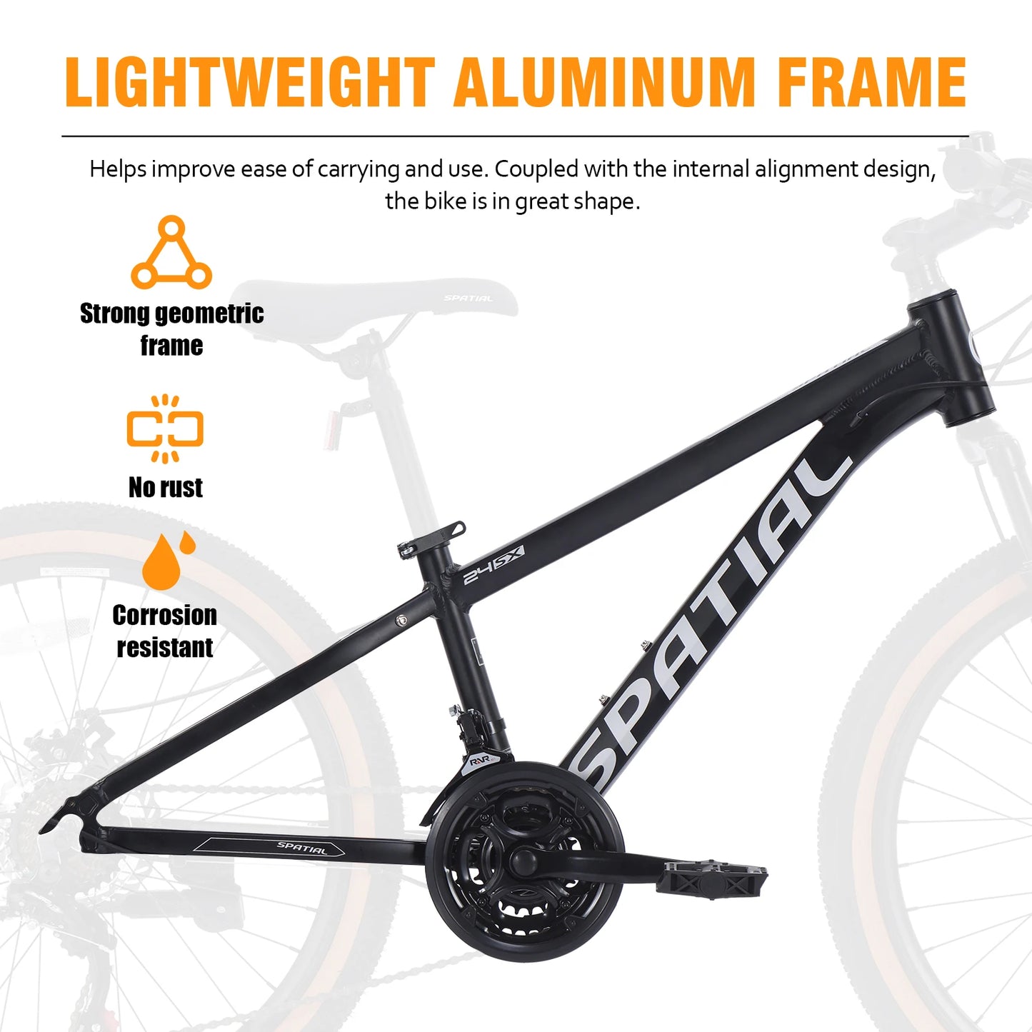 Spatial 24'' Mountain Bike 21-Speed MTB with Disc Brake And Front Suspension For Teens Students Commuter And Off-Road Bicycle