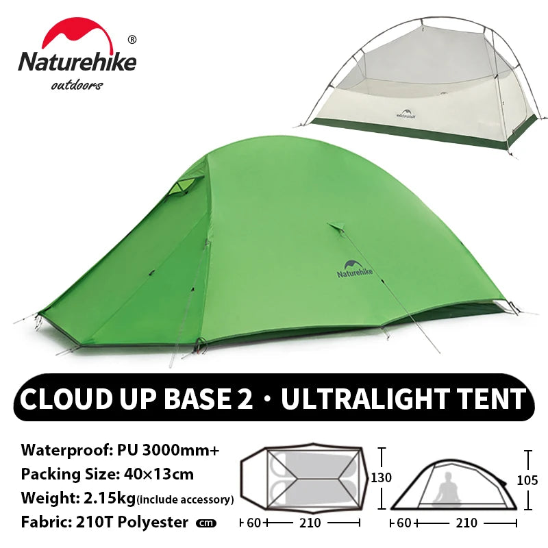 Naturehike Cloud Up 2 People Tent Ultralight 20D Camping Tent Waterproof Outdoor Hiking Travel Backpacking Cycling Fishing Tents