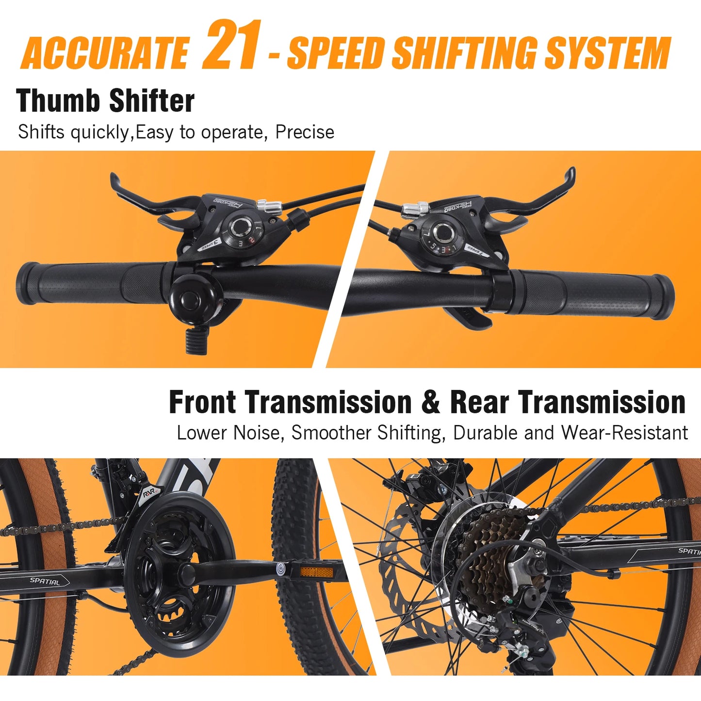 Spatial 24'' Mountain Bike 21-Speed MTB with Disc Brake And Front Suspension For Teens Students Commuter And Off-Road Bicycle