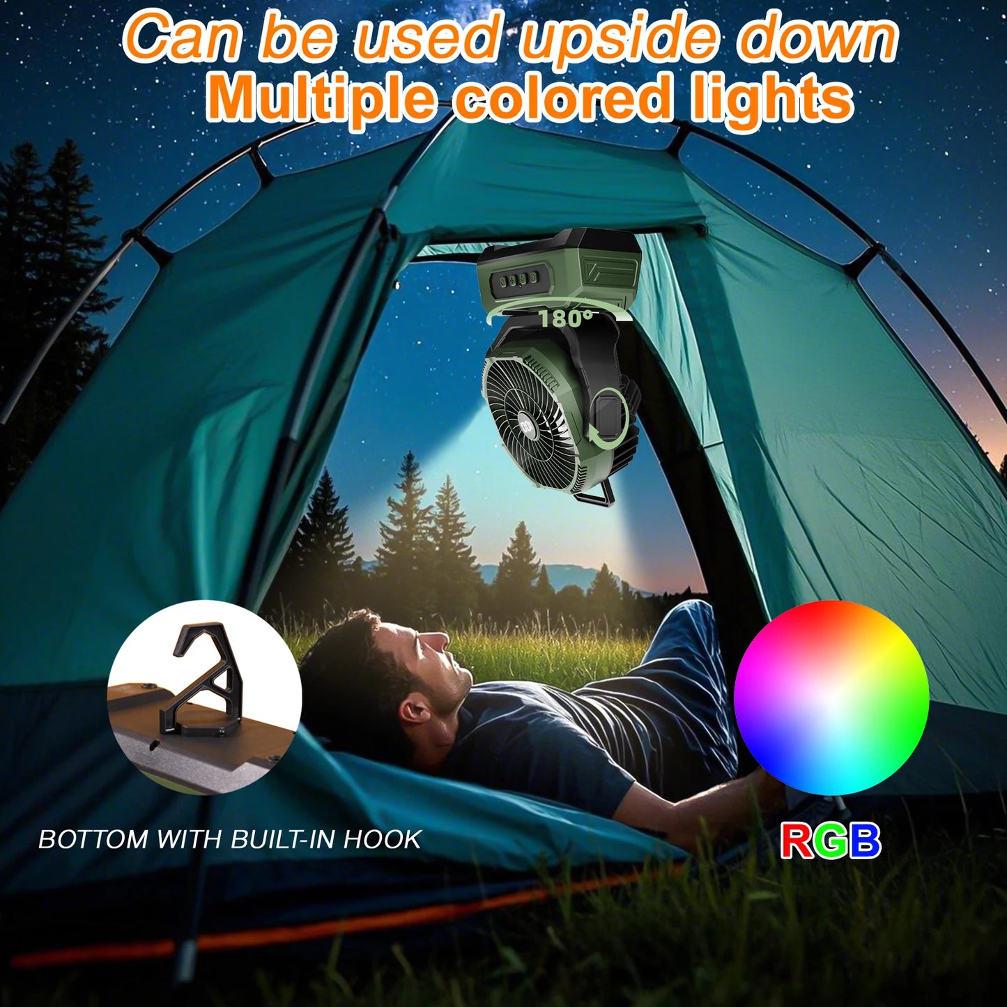 20000mAh Portable Camping Fan with RGB Lantern, Rechargeable Battery Powered Oscillating 4 Wind Speeds LED Display, Remote Control Timer Tent Beach Cordless USB Fans for Travel Home Outdoor, Green