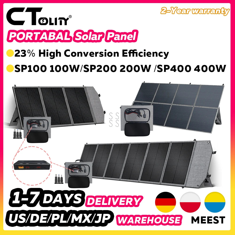 CTOLITY 400W 200W 100W Portable Solar Panel, Foldable Solar Power System for Solar Generator, Camping, RV Travel, 23% High Effic